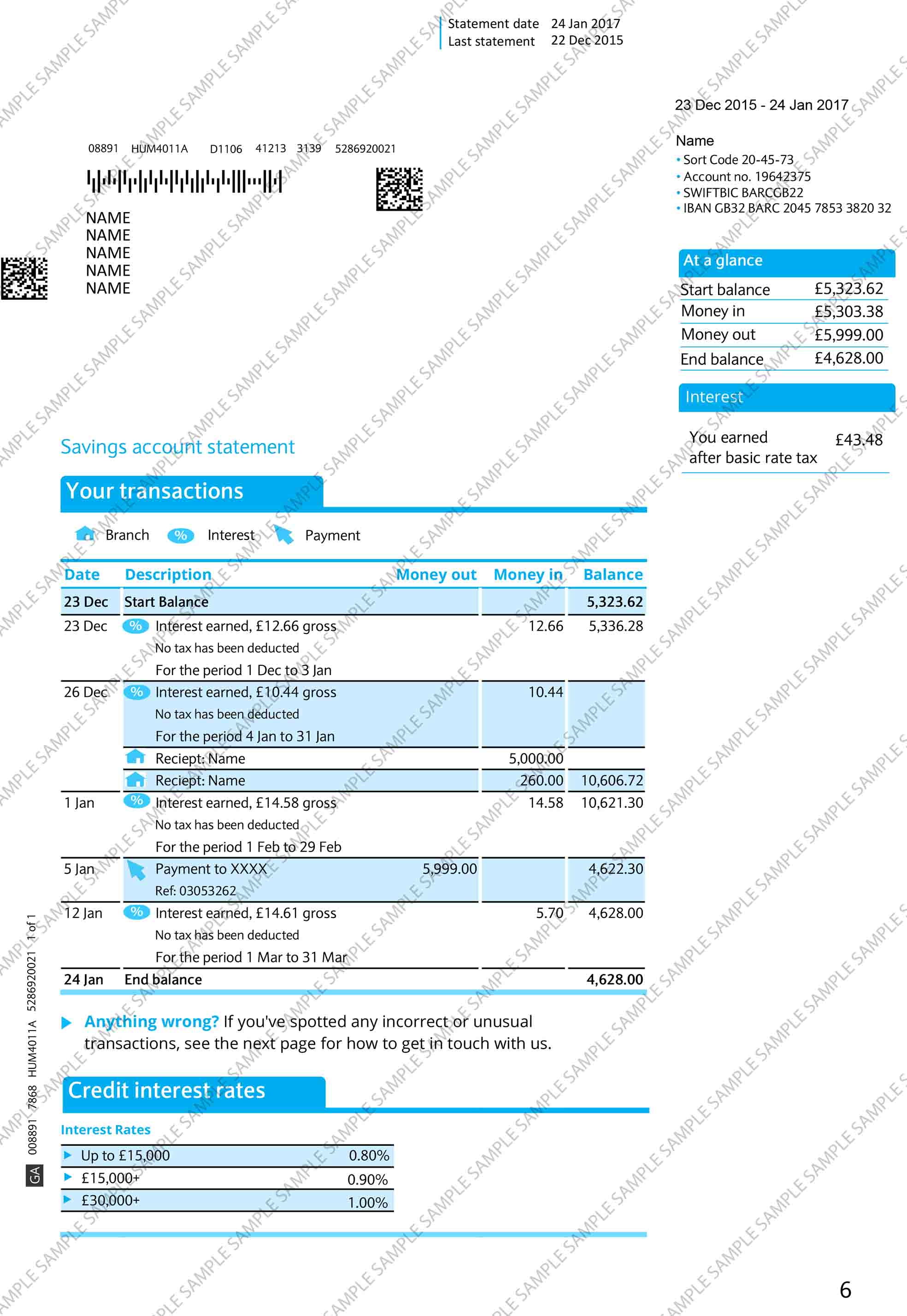 Barclays Savings Sample Document