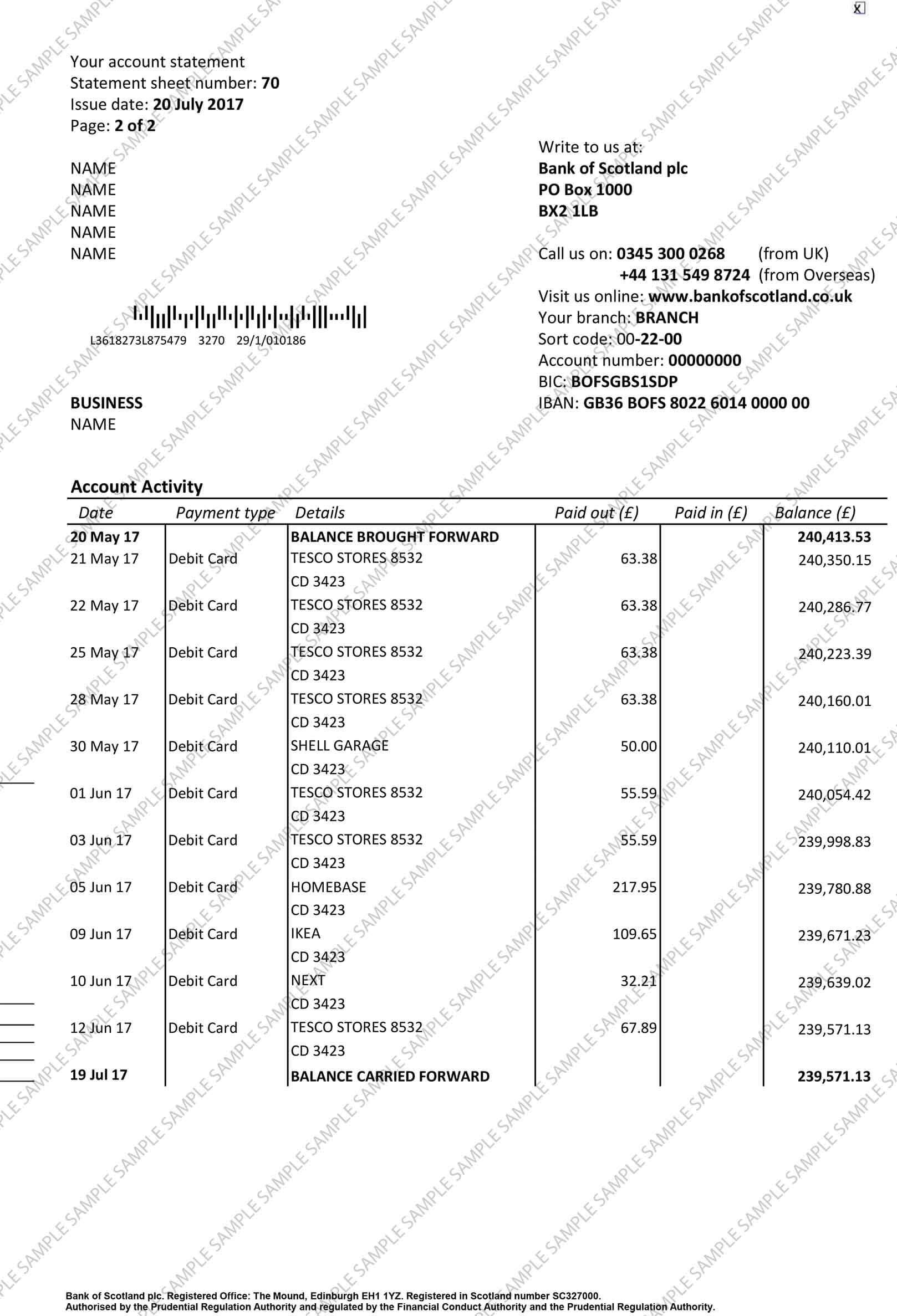 Bank of Scotland 2 Sample Document