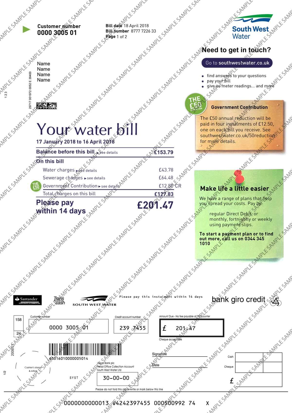 South West Water Sample Document