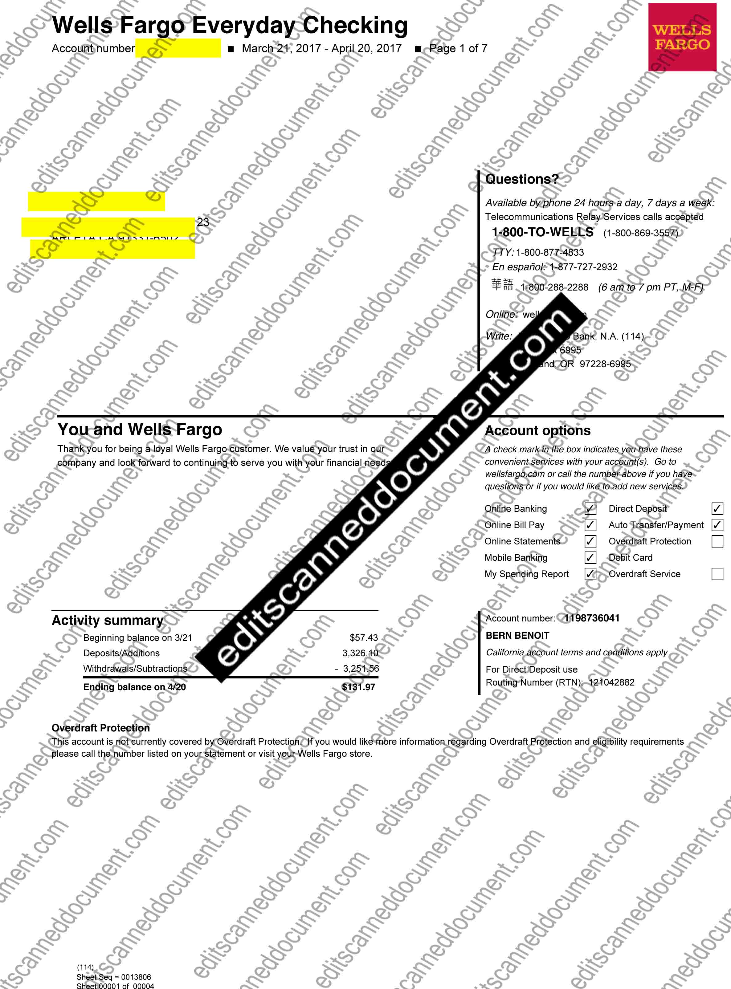 Wells Fargo Page 1 Sample Document