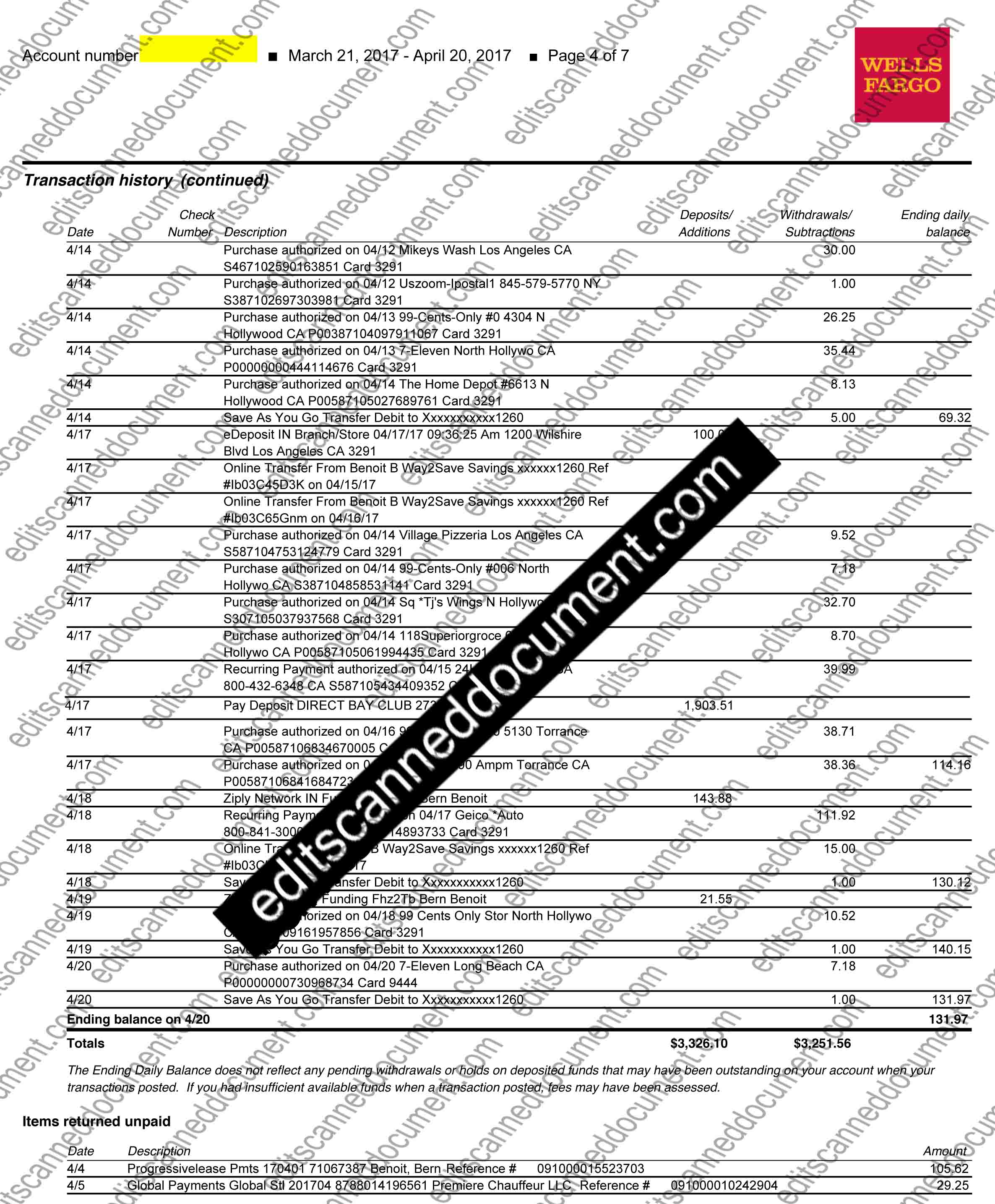 Wells Fargo Page 4 Sample Document