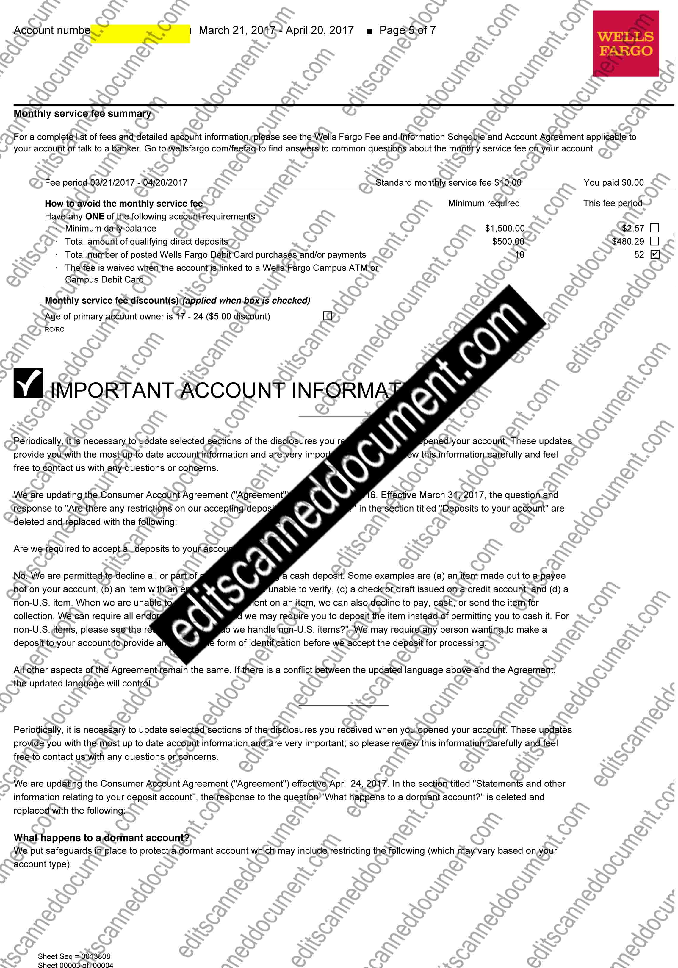 Wells Fargo Page 5 Sample Document