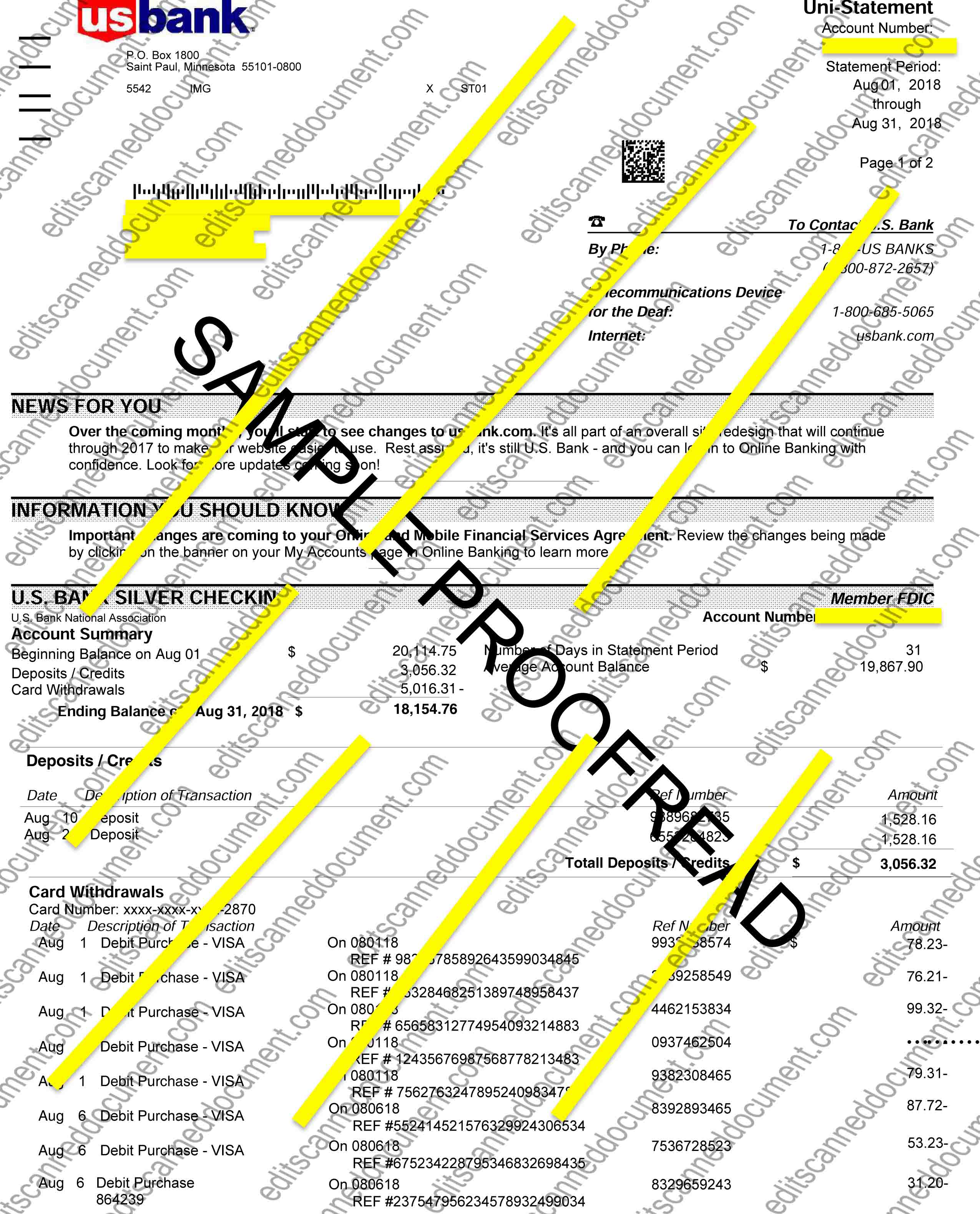 US Bank Page 1 Sample Document